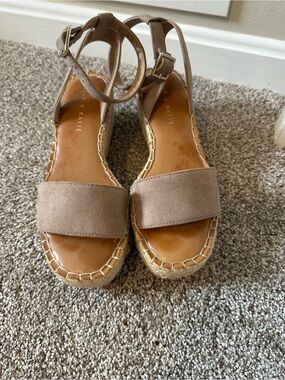 Kelly &Katie Women's Taupe Suede Espadrille Sandals
